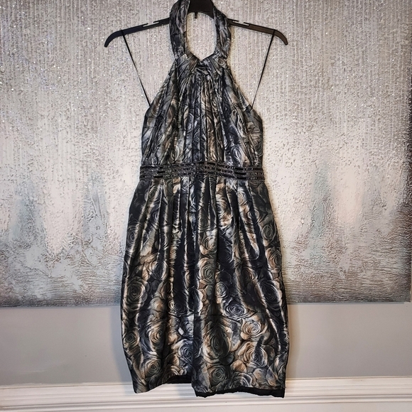 Carmen Marc Valvo | Dresses | Carmen Marc Valvo Rose Silver Beaded Halter  Neck Dress | Poshmark